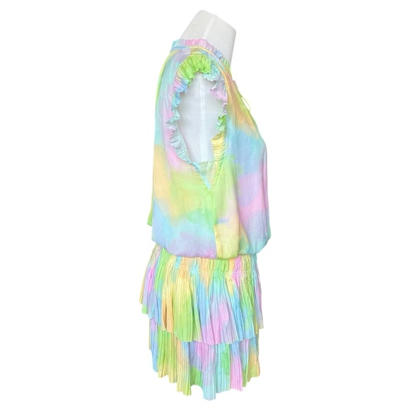 Anthropologie Current Air Pleated Rainbow Tie-Dye Mini Dress Women’s Medium - Picture 4 of 8